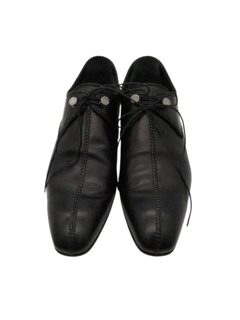 Louis Vuitton Dress Shoes Leather Business Center Seam Stitch Logo Button Black